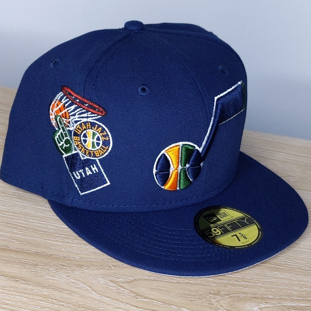 New Era Utah Jazz Hat Fitted 7⅝ NBA 59Fifty New NWT Navy Blue Flat Bill Fan Fare